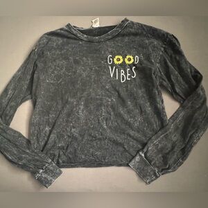 Good Vibes Graphic Long Sleeve Acid Wash Shirt